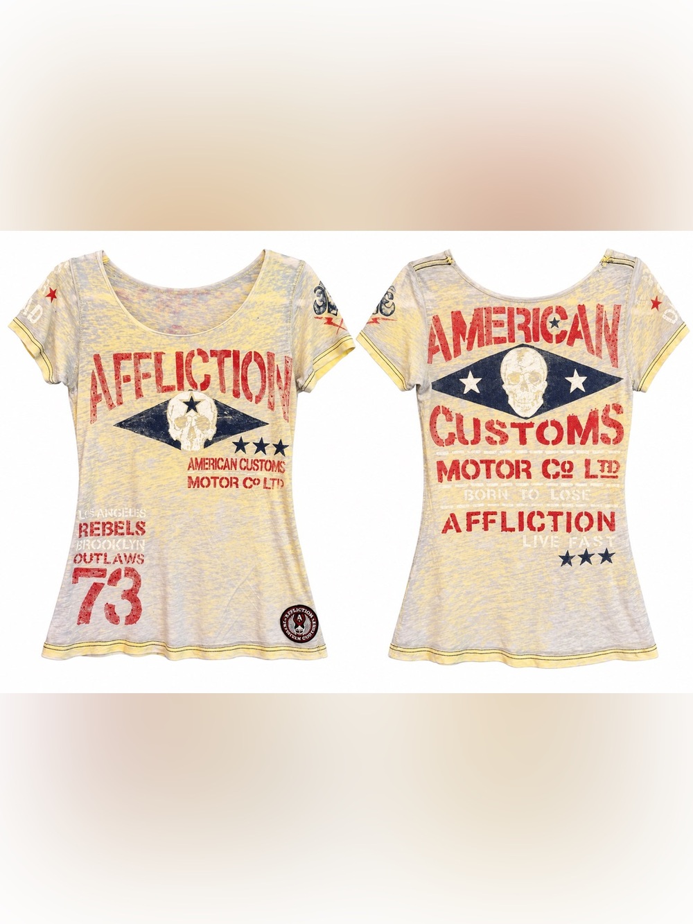 Affliction Women’s American Customs Graphic Burnout Tee S/M Skull Y2K